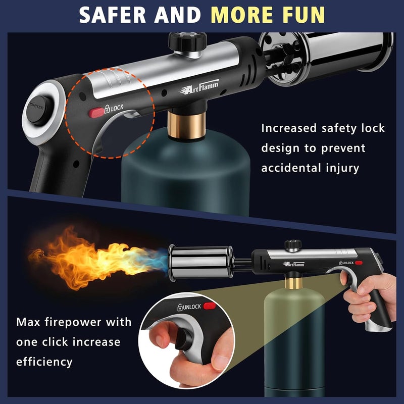 ARTFLAMM Powerful Propane Torch Gun, Flamethrower with Turbo Mode, Charcoal Torch Lighter with Safety Lock, Kitchen Blow Torch for Cooking, BBQ, Searing Steak, Grill(Tank Not Included) - Image 2